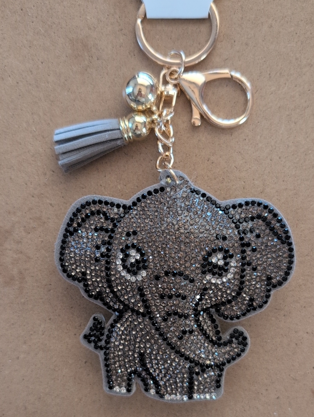 Gray Sparkle Elephant Keychain Bag Charm with Tassel